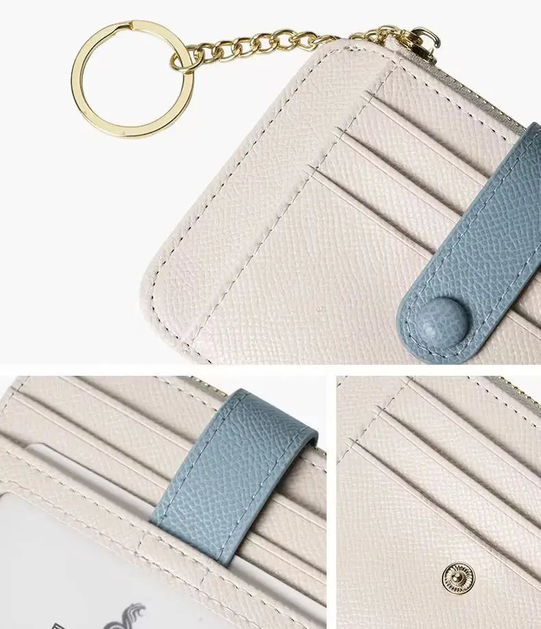 New Style Mini Keychain Wallet Short Length Coin Purse Creative Card Holder with Multi-Card Slots Polyester Lining