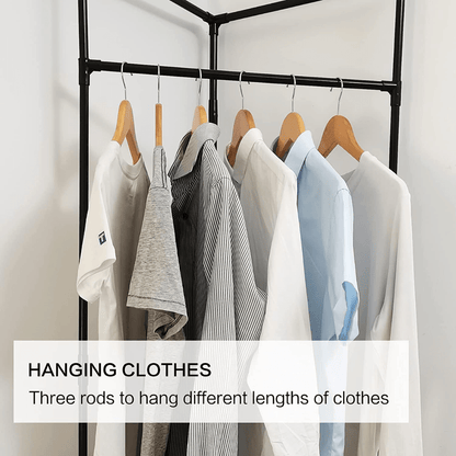 Multi-Functional Space Saving Corner Coat Rack with Shelf Storage