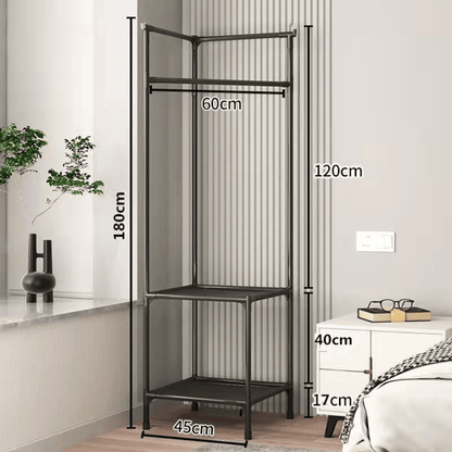 Multi-Functional Space Saving Corner Coat Rack with Shelf Storage