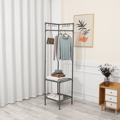 Multi-Functional Space Saving Corner Coat Rack with Shelf Storage
