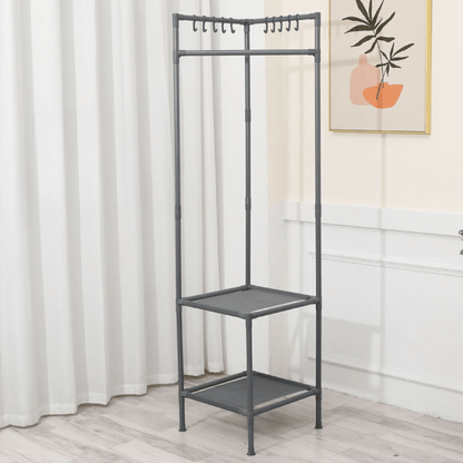 Multi-Functional Space Saving Corner Coat Rack with Shelf Storage